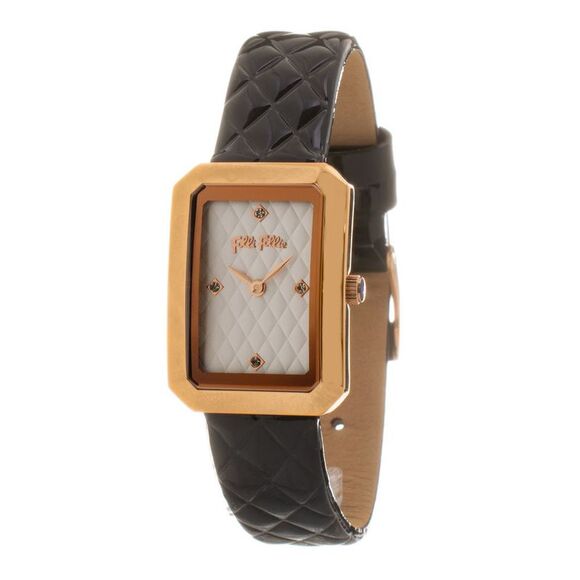 Folli Follie Rose Gold Quilted Leather Watch FFWF16R026SSNAC Women Black Watches